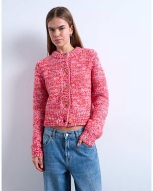TOPSHOP Knitted Twisted Fluffy Cardigan - Red