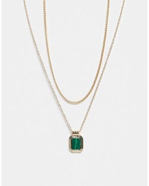 FADED FUTURE Pack Of 2 Green Stone Pendant And Chain Necklaces - White