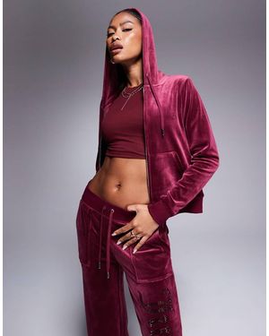 Juicy Couture Velour Tonal Jewel Zip Through Hoodie Co-ord - Red