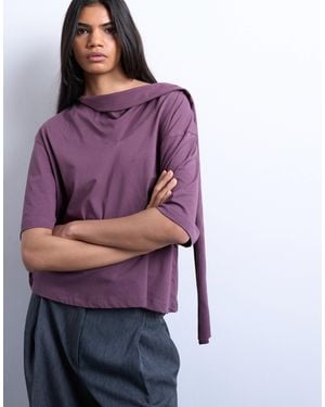 TOPSHOP Scarf Neck Detail Drop Shoulder T-shirt - Purple