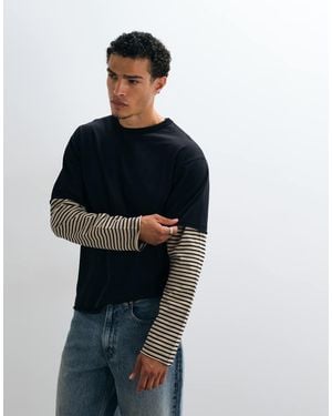 ASOS Heavyweight Relaxed T-shirt With Striped Double Sleeves - Blue