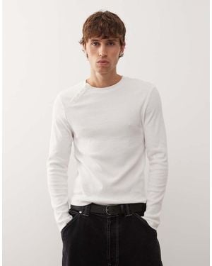Collusion Long Sleeve Henley With Asymmetric Buttons - White