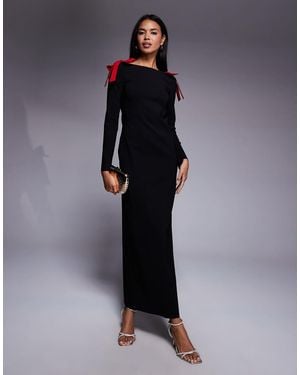 DASKA Bow Shoulder Maxi Dress - Blue