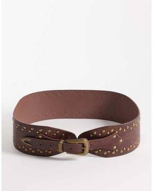 South Beach Wide Studded Belt - Brown