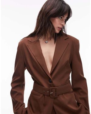 ASOS Oversized Cinch Waist Belted Blazer - Brown