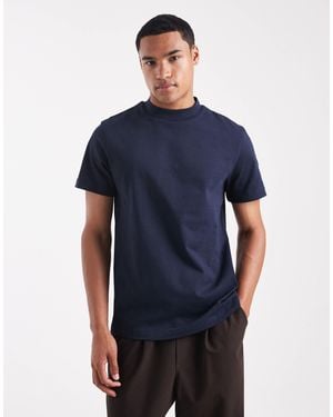 ASOS – hochgeschlossenes t-shirt aus schwerem material - Blau