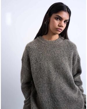 TOPSHOP Knit Boxy Fluffy Crew Neck Jumper - Grey