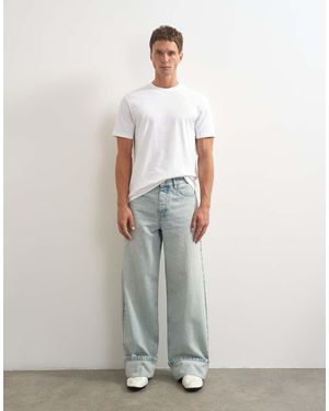 TOPMAN Jeans Rigidi Ampi Lavaggio Chiaro Con Risvolto - Blu