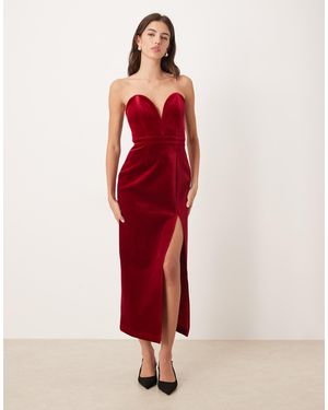 Nobody's Child Velvet Plunge Structured Tube Midi Dress
