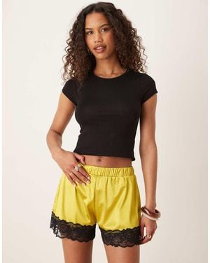 ASOS Relaxed Fit Lace Trim Stretch Satin Shorts - Green