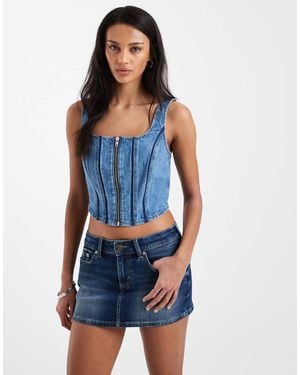 Levi's Square Neck Seamed Corset Denim Top - Blue