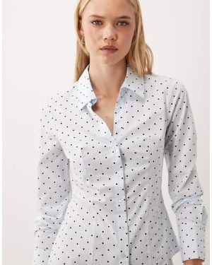 Miss Selfridge Poplin Slim-Fit Overhemd Met Blauwe Polkadot - Wit