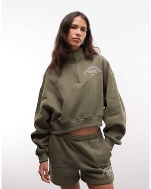 Nike Studio Fleece Oversized Varsity Quarter Zip - Brown