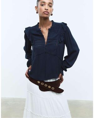 Stradivarius Ruffled Blouse With Buttons - Blue