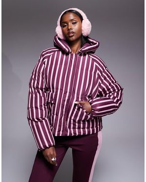 Threadbare Ski Striped Puffer Coat With Hood - Red
