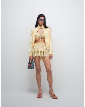 Miss Selfridge Beach Premium Sequin Ruffle Mini Skirt - White