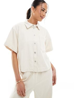 Pieces Textured Twill Short Sleeve Boxy Shirt Co-ord - White