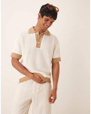 Mango Polo Con Solapas En Contraste De Croché De -Neutro