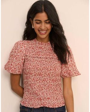 Nobody's Child Floral Puff Sleeve Shirred Nicola Top - Brown