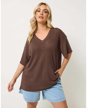 Yours Clothing Boxy Knitted T-Shirt - Brown
