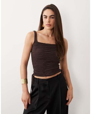 ASOS Mesh Ruched Soft Square Top With Drawstring Detail - Black