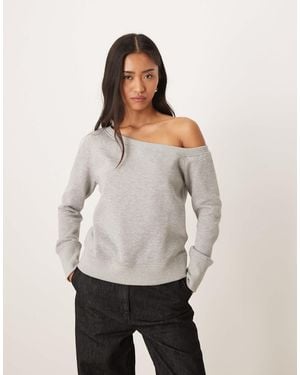 Motel Toria Off Shoulder Sweatshirt - Gray