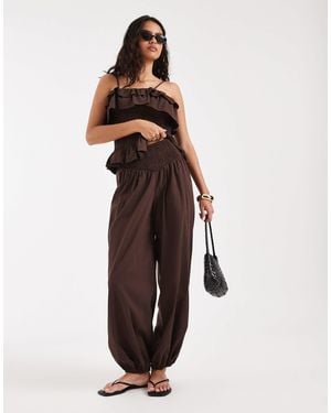 ASOS Shirred Balloon Linen Blend Pants - Brown
