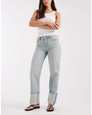 Pieces Wide Leg Fold Up Jeans - Blue