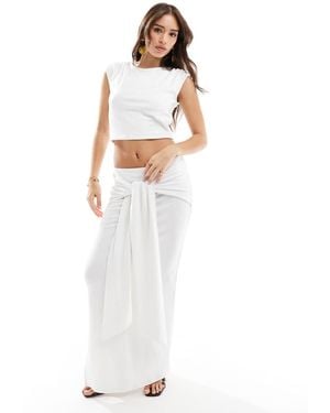 4th & Reckless Double Layered Slinky Drape Tie Waist Maxi Skirt Co-ord - White