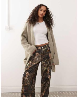 Monki Oversized Fluffy Knit Cardigan - Natural