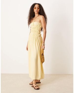 ASOS Linen Blend Shirred Maxi Dress - Natural
