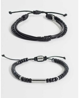 ASOS 3 Pack Beaded And Puller Rope Chain Bracelet - Grey