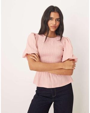 Threadbare Puff Sleeve Textured Top With Shirring Details - Orange