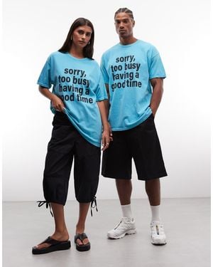 Reclaimed Vintage Too Busy Having A Good Time Graphic Tee - Blue