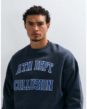 Collusion Boxy Sweat Met Varsity-Borduursel - Blauw