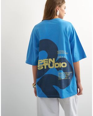 TOPSHOP 'open studio' oversize-grafik-t-shirt - Blau