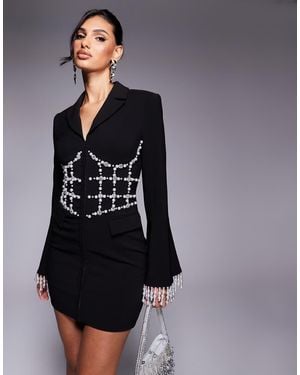 Lavish Alice Pearl Embellished Mini Blazer Dress - Black