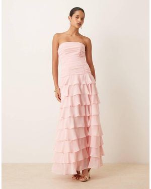 True Decadence Bandeau Tiered Maxi Dress - Pink