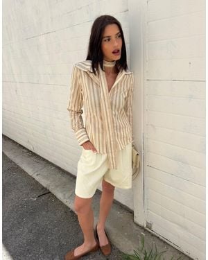 Labelrail X Barbara Ines Fitted Scarf Detail Striped Shirt - Natural