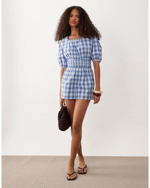 Wednesday's Girl Wednesdays Girl Shirred Waist Tie Back Playsuit - Blue
