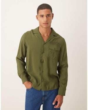 ASOS Relaxed Textured Shirt With Embroidery - Green