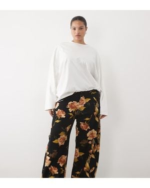 ASOS Asos Design Curve Pantalón Barrel Estampado Floral En Negro - Blanco