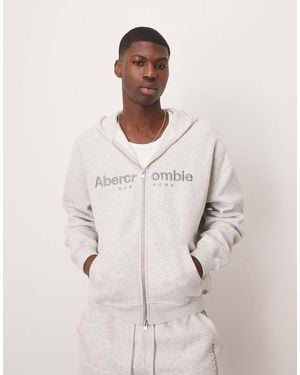 Abercrombie & Fitch Zip Through Logo Hoodie - Natural