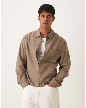 Mango Cotton Blend Zip Through Lightweight Jacket - Brown