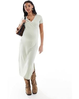 Mama.licious Mamalicious Maternity Short Sleeved Ribbed Jersey Maxi Dress - White