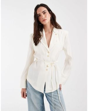 ASOS Shoulder Pad Tie Waist Soft Blazer - White
