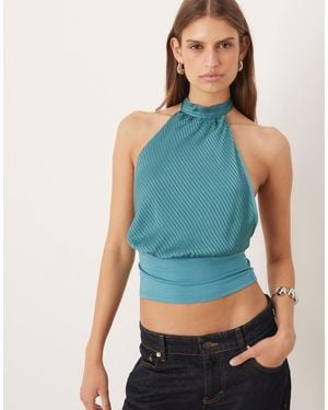 Motel Rania Tie Neck Striped Top - Blue