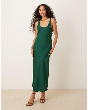 Mango Satin Scoop Neck Midi Dress - Green