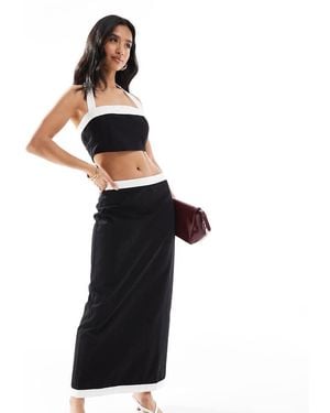 4th + Reckless Petite Linen Look Contrast Edge Maxi Skirt Co-ord - Black