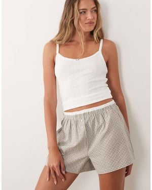 ASOS Woven Plaid Boxer Shorts With Double Waistband - White